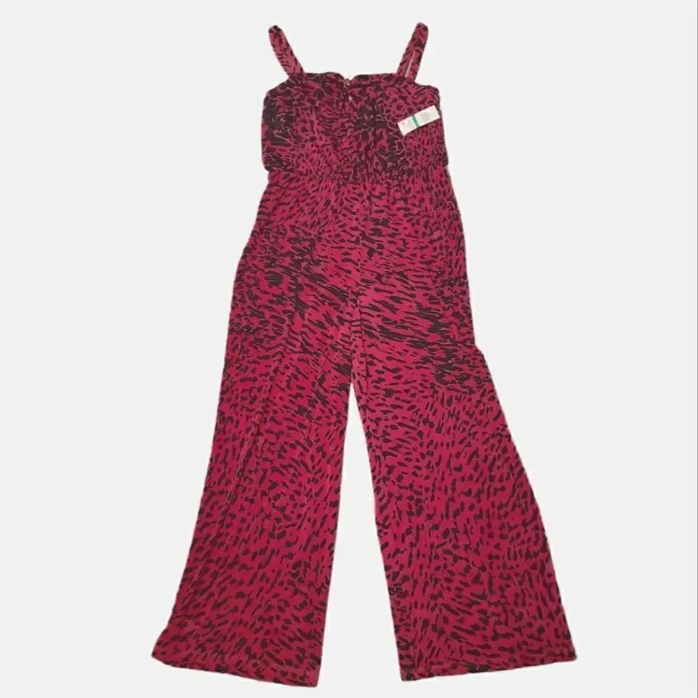 NEW Thalia Sodi Pink Black Animal Print Jumpsuit Large